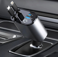 120W 4 in 1 Retractable Car Charger,Car Phone Charger, Retractable Cables & 2 USB Ports Car Adapter for Android Phones & iPhone