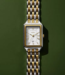 Fossil-Rectangle-Two Tone Gold-White